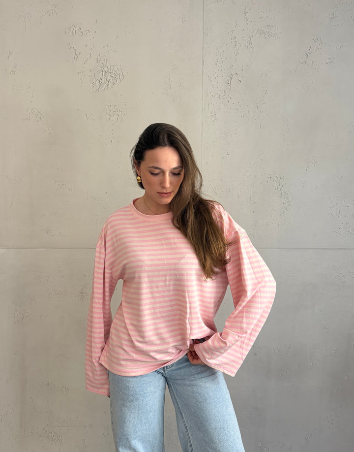 Elvina - Striped Long Sleeve Shirt with Wide Sleeves