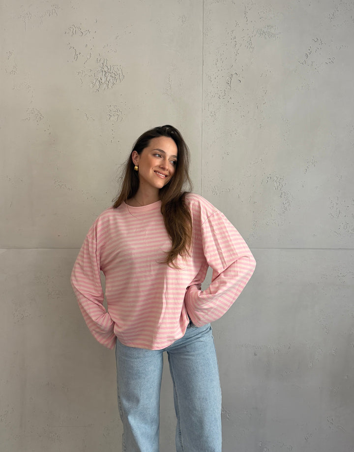 Elvina - Striped Long Sleeve Shirt with Wide Sleeves