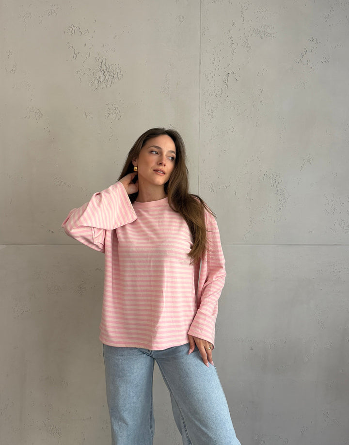 Elvina - Striped Long Sleeve Shirt with Wide Sleeves