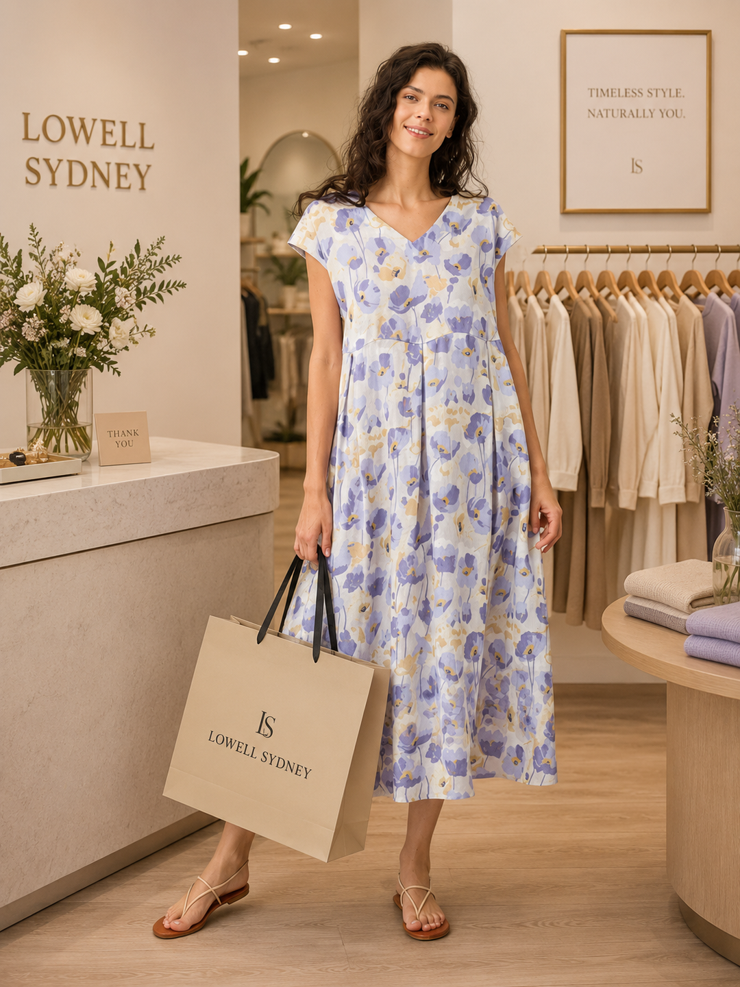 Harriet - 100% Linen Carnation Print Maxi Dress