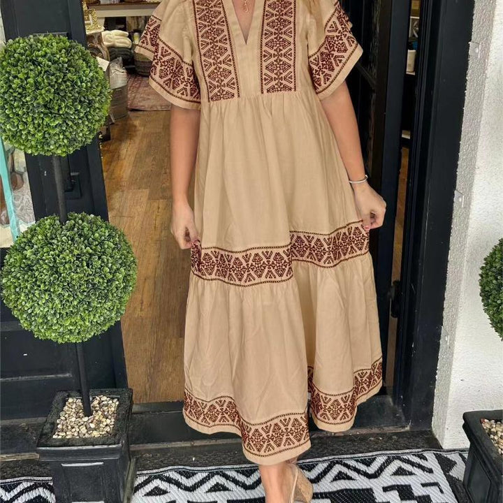 Aria | Boho Embroidered Maxi Dress