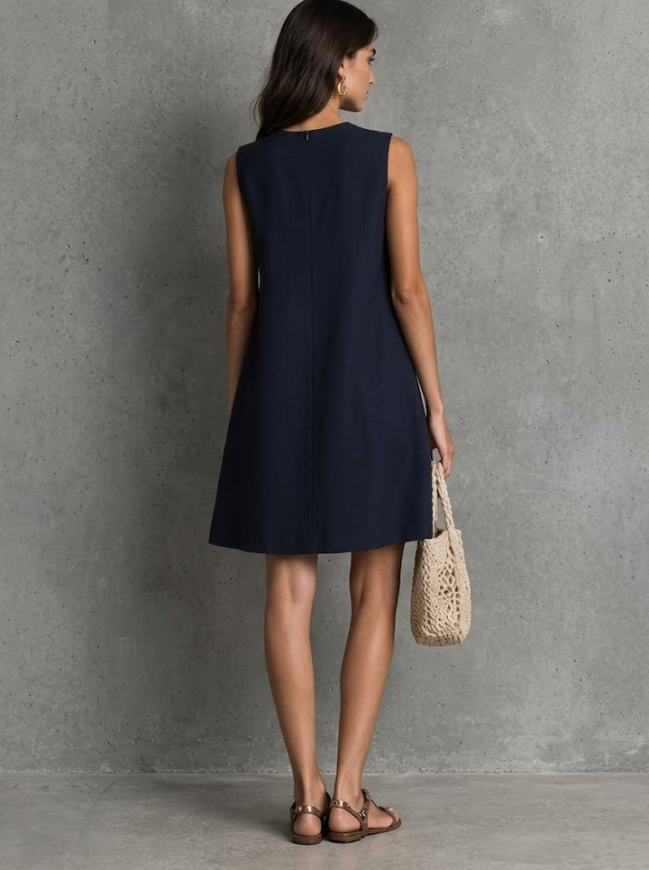 Minimalist Asymmetric Button Linen Mini Dress