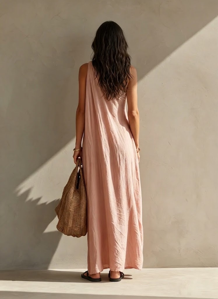 Women’s Flowy Asymmetrical Linen-Blend Maxi Dress