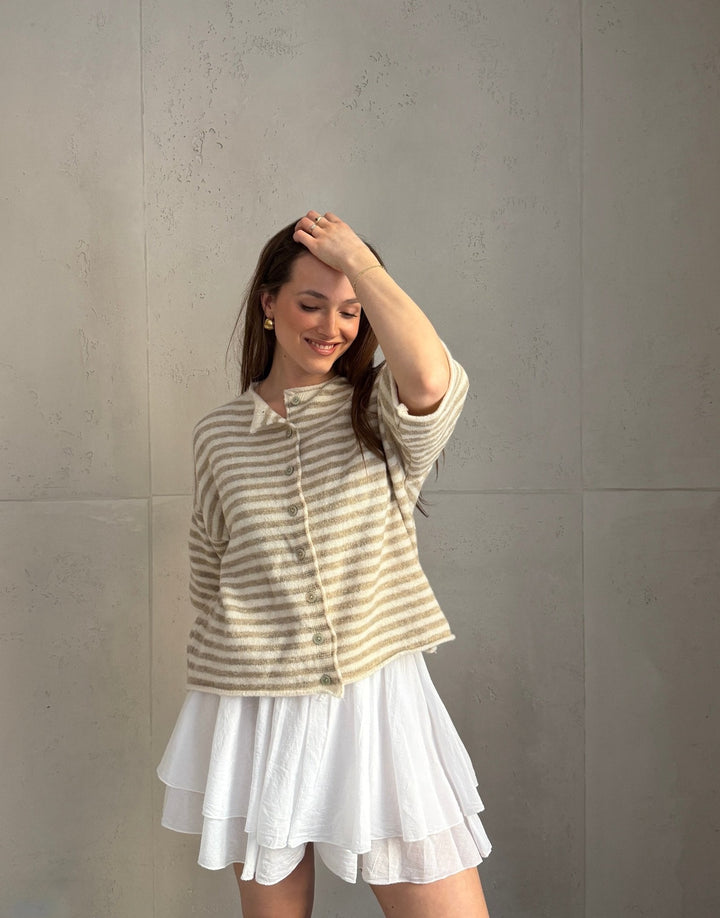Bobbin - Button-through short-sleeved sweater with stripes