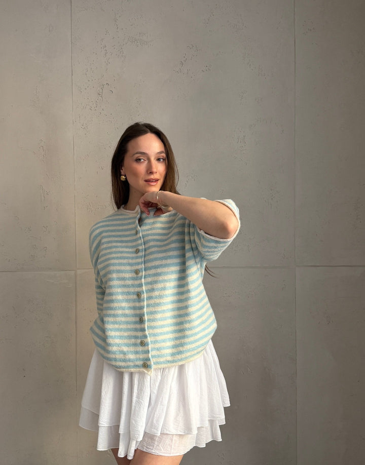 Bobbin - Button-through short-sleeved sweater with stripes
