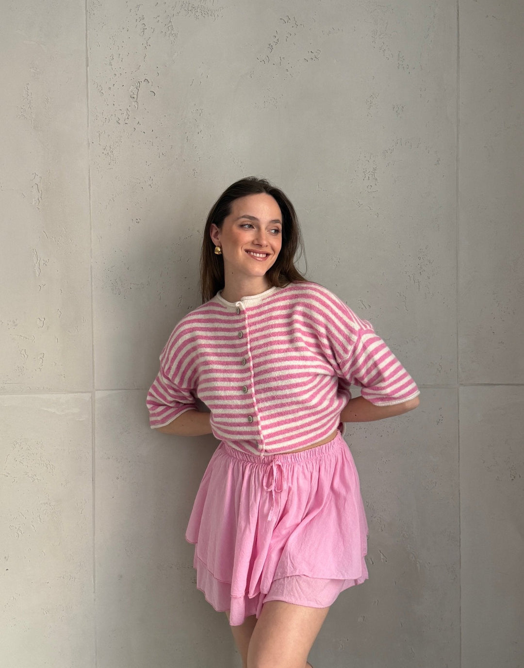 Bobbin - Button-through short-sleeved sweater with stripes