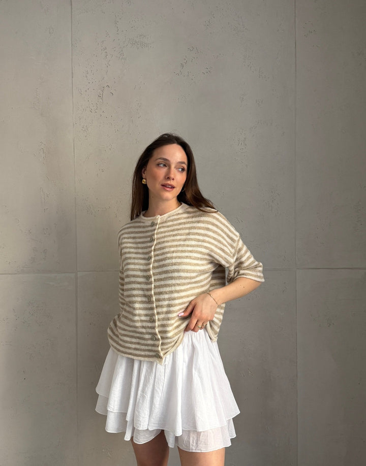 Bobbin - Button-through short-sleeved sweater with stripes