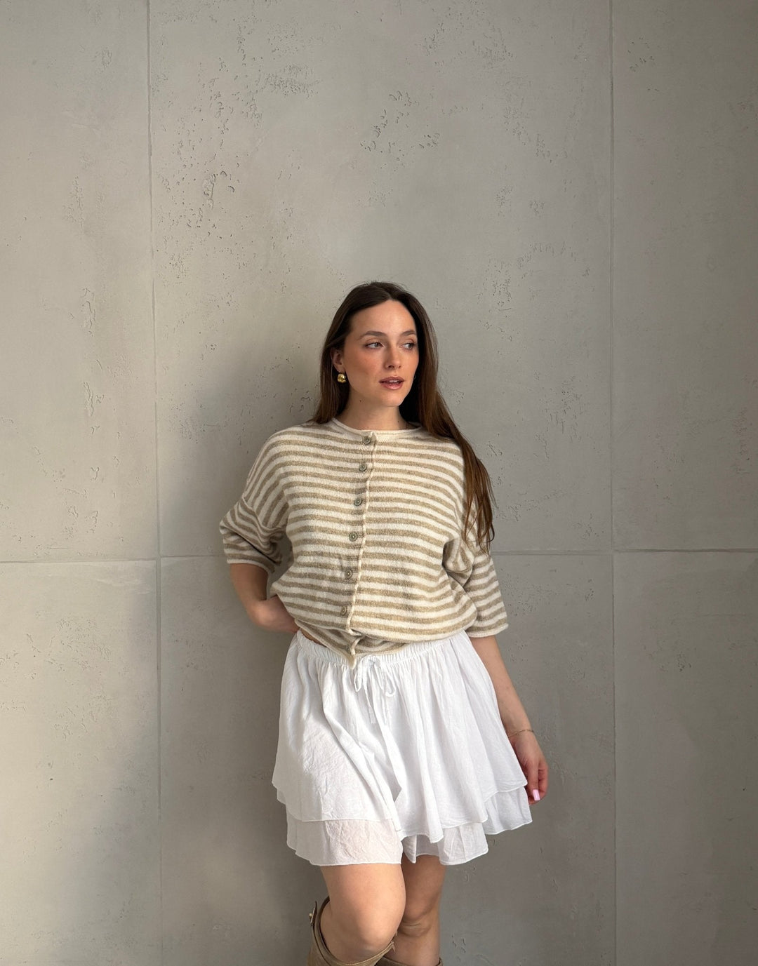 Bobbin - Button-through short-sleeved sweater with stripes