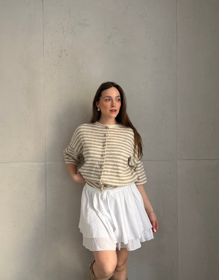 Bobbin - Button-through short-sleeved sweater with stripes