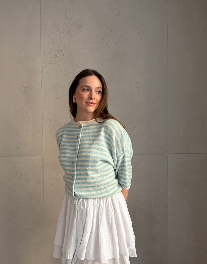 Bobbin - Button-through short-sleeved sweater with stripes