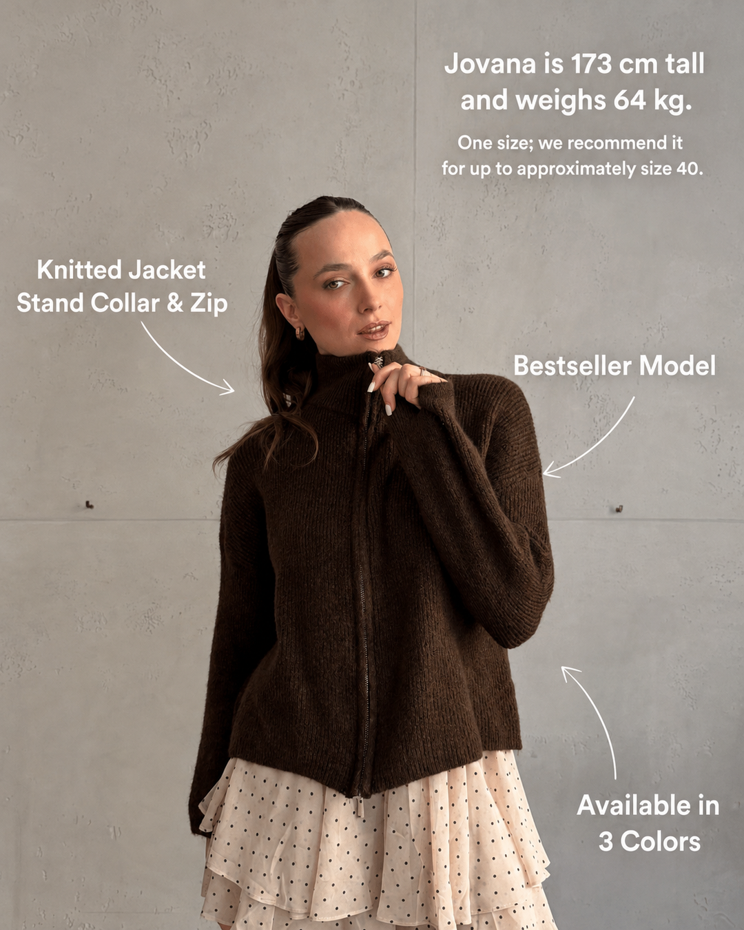 Salvation - Uni” cardigan with zipper and stand-up collar