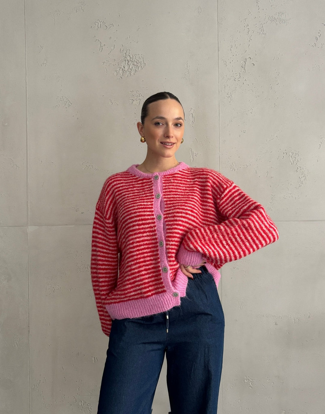 Taylors - White Striped Cardigan with Buttons