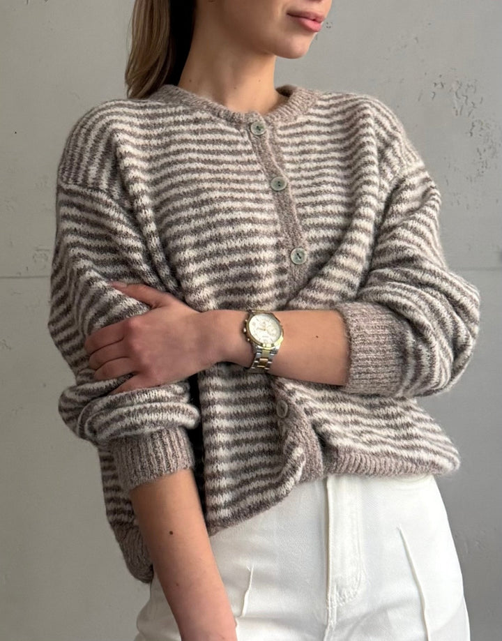 Taylors - White Striped Cardigan with Buttons