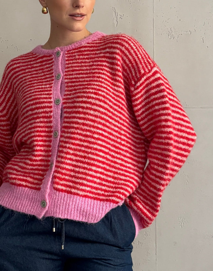 Taylors - White Striped Cardigan with Buttons