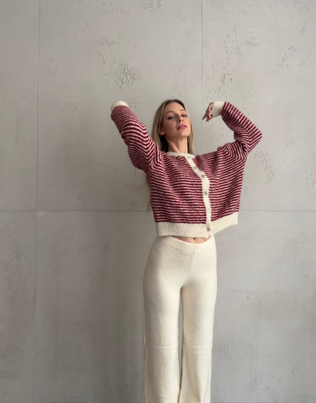 Taylors - White Striped Cardigan with Buttons