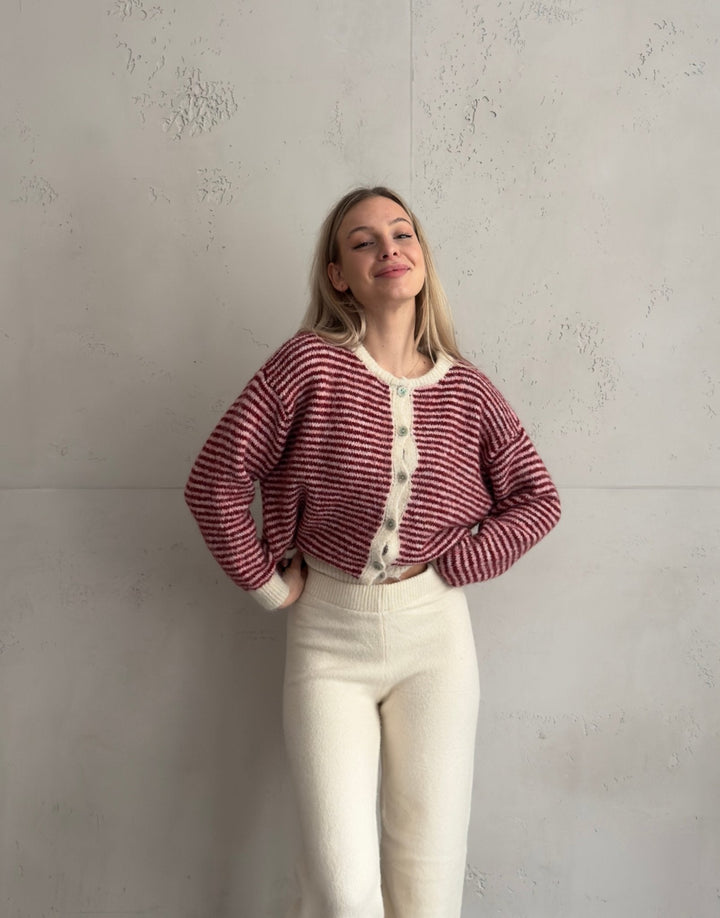 Taylors - White Striped Cardigan with Buttons