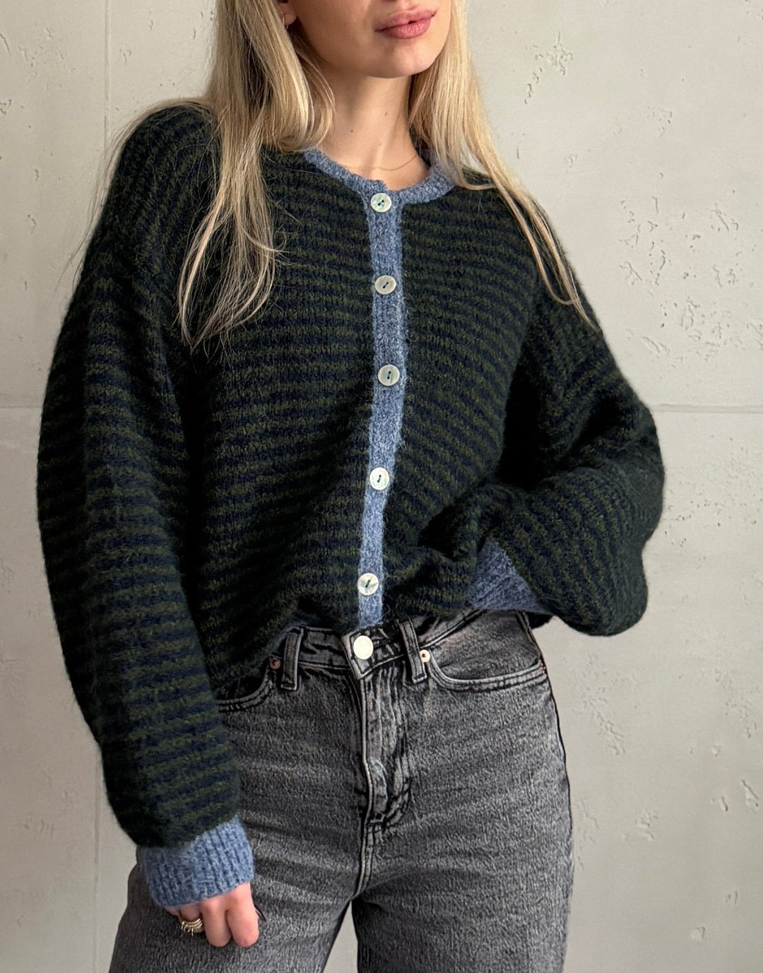 Taylors - White Striped Cardigan with Buttons