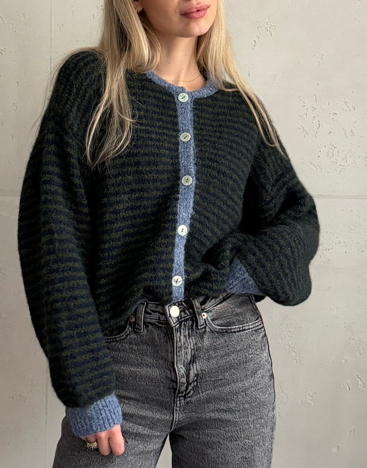 Taylors - White Striped Cardigan with Buttons