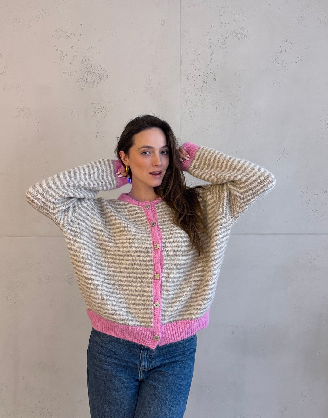 Taylors - White Striped Cardigan with Buttons