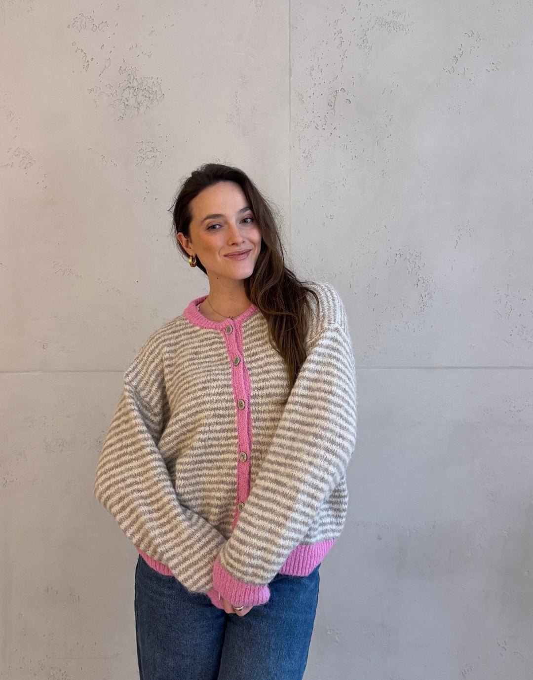 Taylors - White Striped Cardigan with Buttons