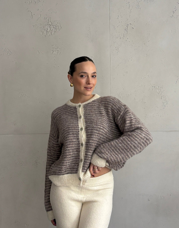 Taylors - White Striped Cardigan with Buttons