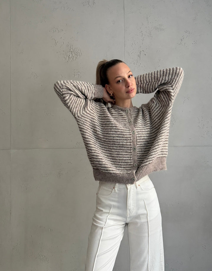 Taylors - White Striped Cardigan with Buttons