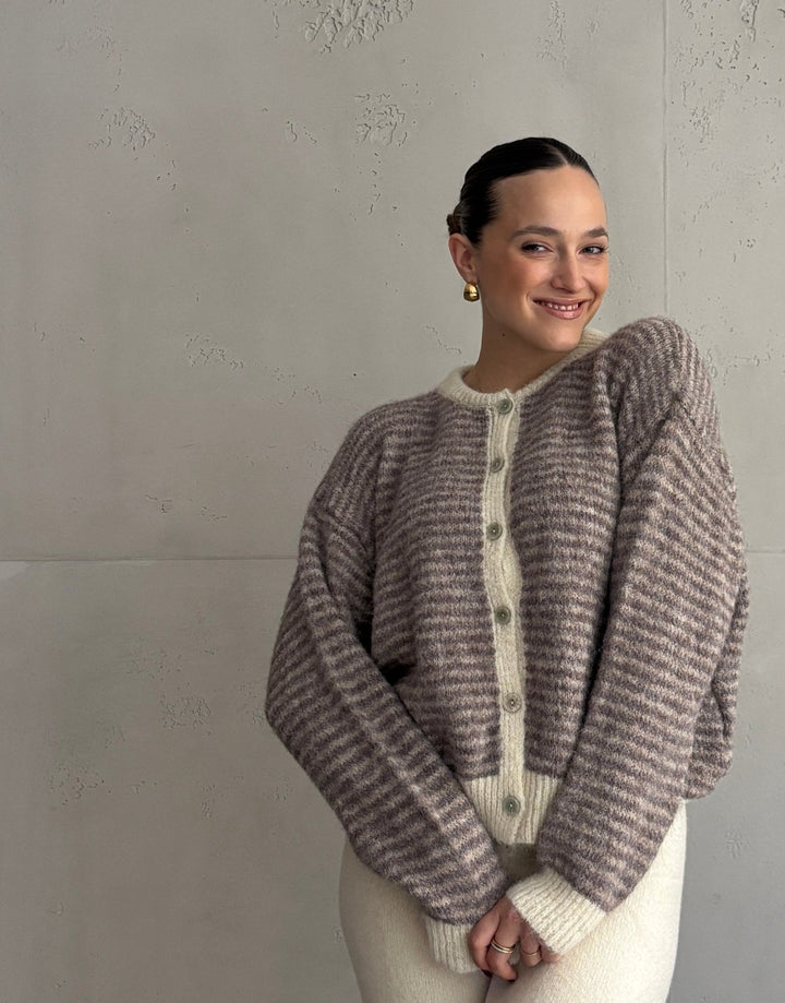 Taylors - White Striped Cardigan with Buttons