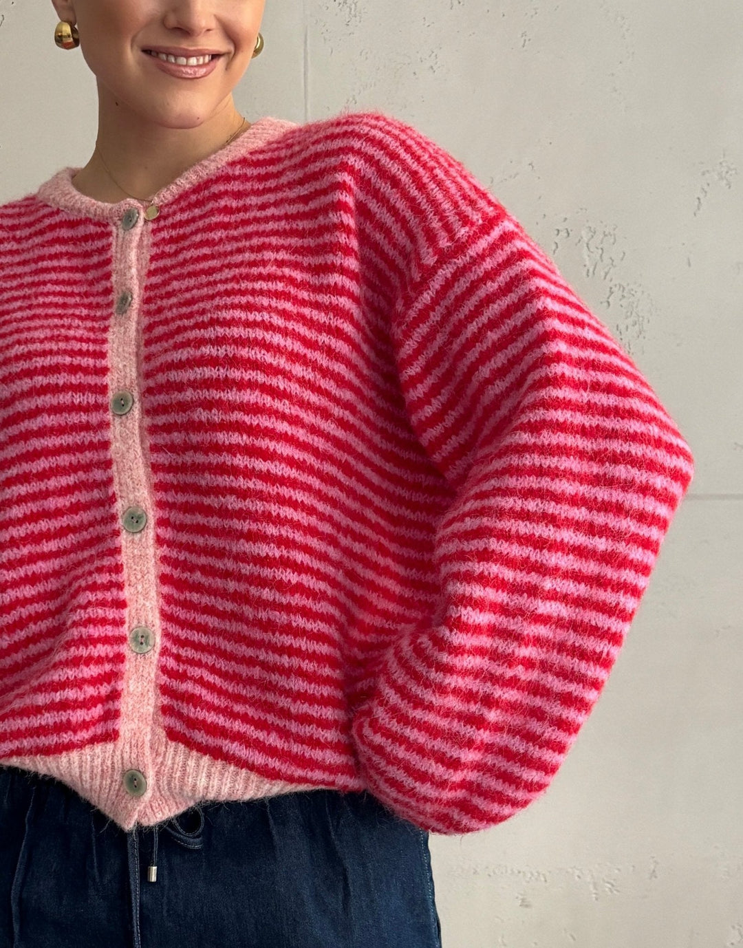 Taylors - White Striped Cardigan with Buttons