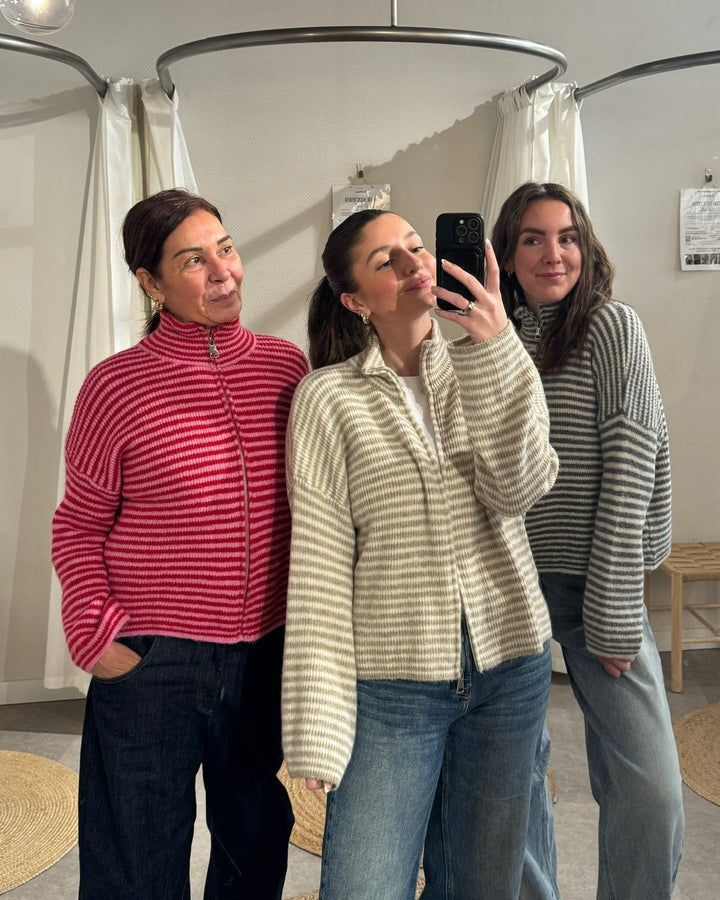 Stony - Striped cardigan with zipper and stand-up collar