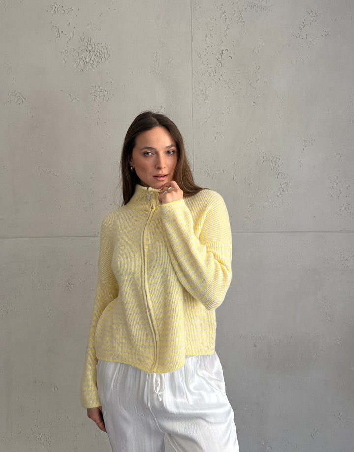 Stony - Striped cardigan with zipper and stand-up collar