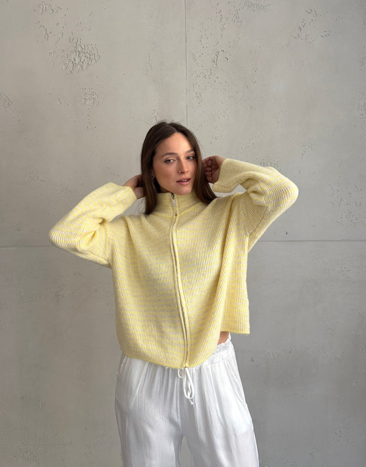 Stony - Striped cardigan with zipper and stand-up collar