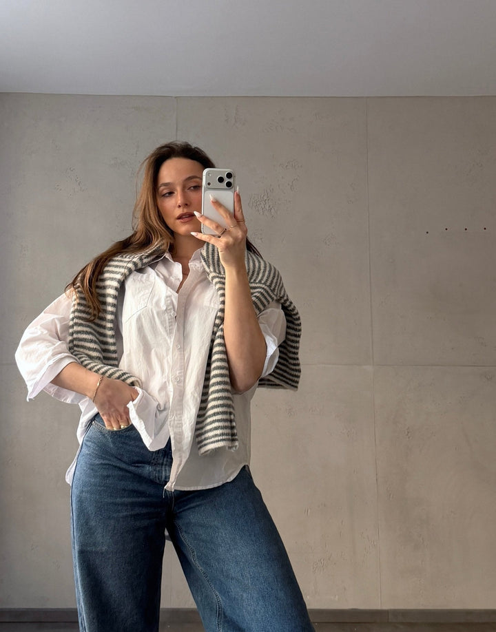 Stony - Striped cardigan with zipper and stand-up collar