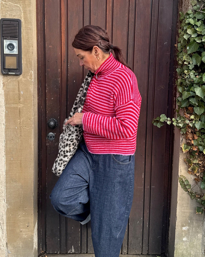 Stony - Striped cardigan with zipper and stand-up collar