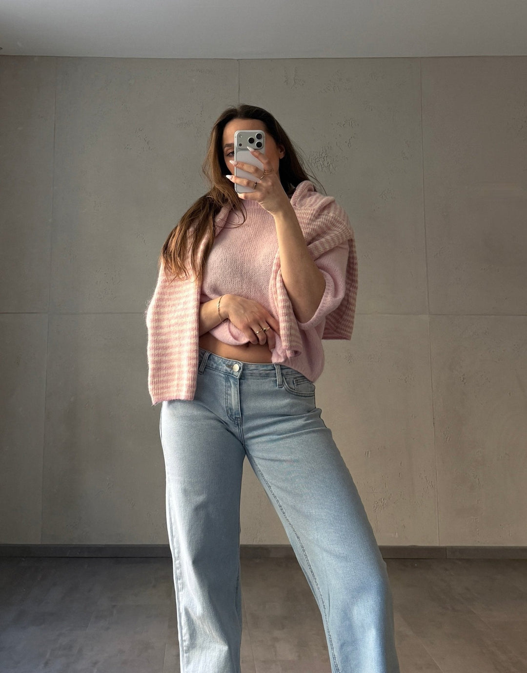 Stony - Striped cardigan with zipper and stand-up collar