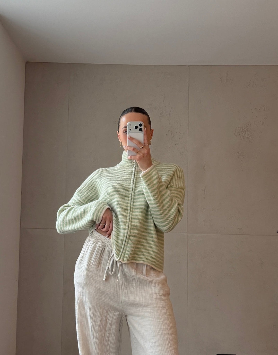 Stony - Striped cardigan with zipper and stand-up collar