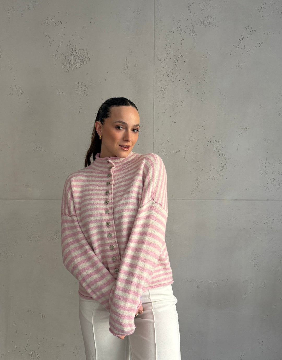 Berowra - Striped cardigan with stand-up collar and buttons