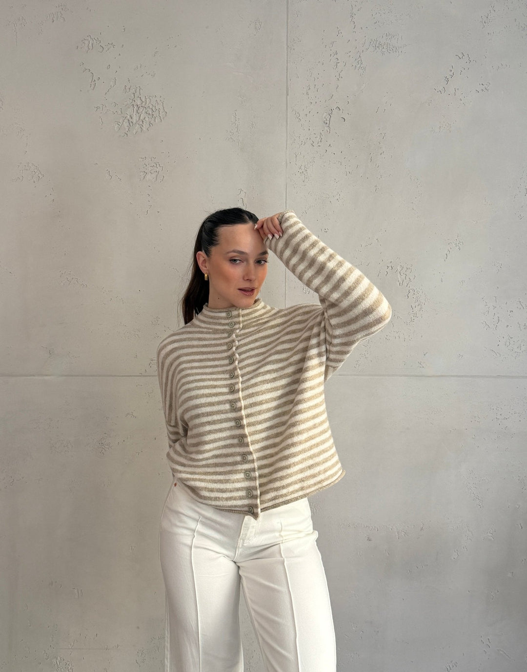 Berowra - Striped cardigan with stand-up collar and buttons
