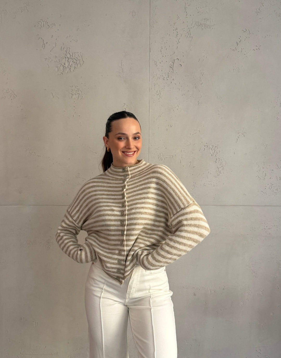 Berowra - Striped cardigan with stand-up collar and buttons