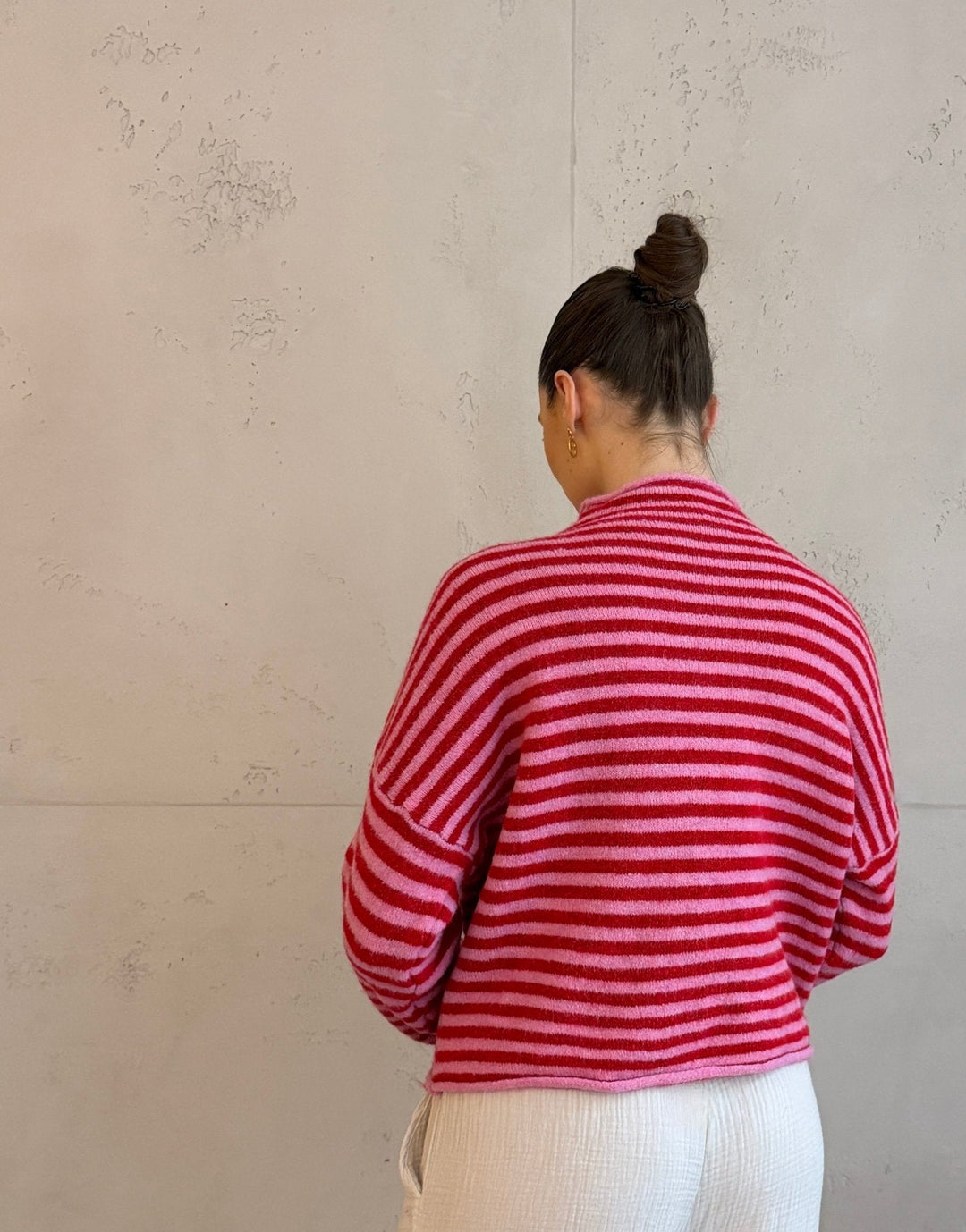 Berowra - Striped cardigan with stand-up collar and buttons