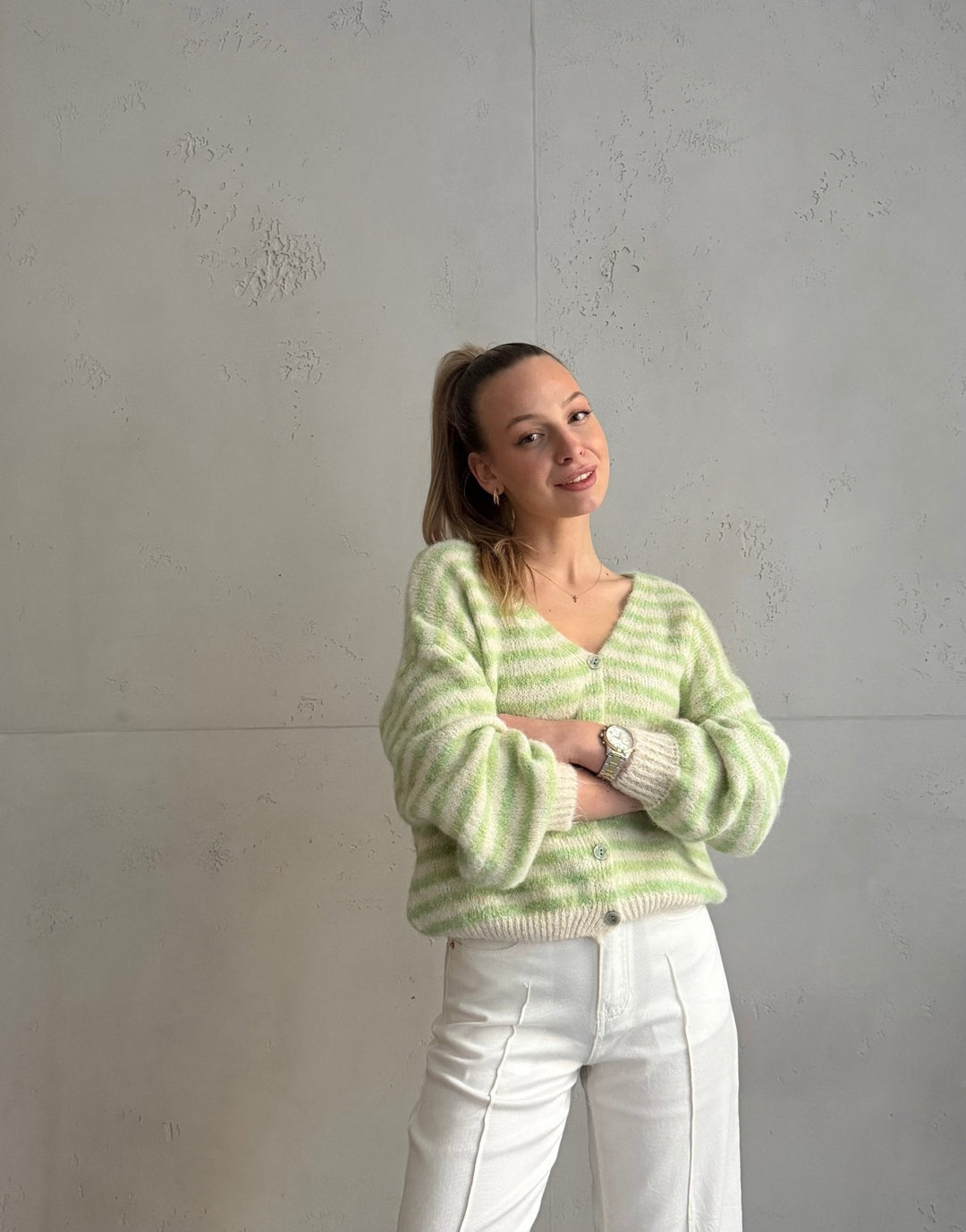 Clovelly - Striped Cardigan with a V-neck