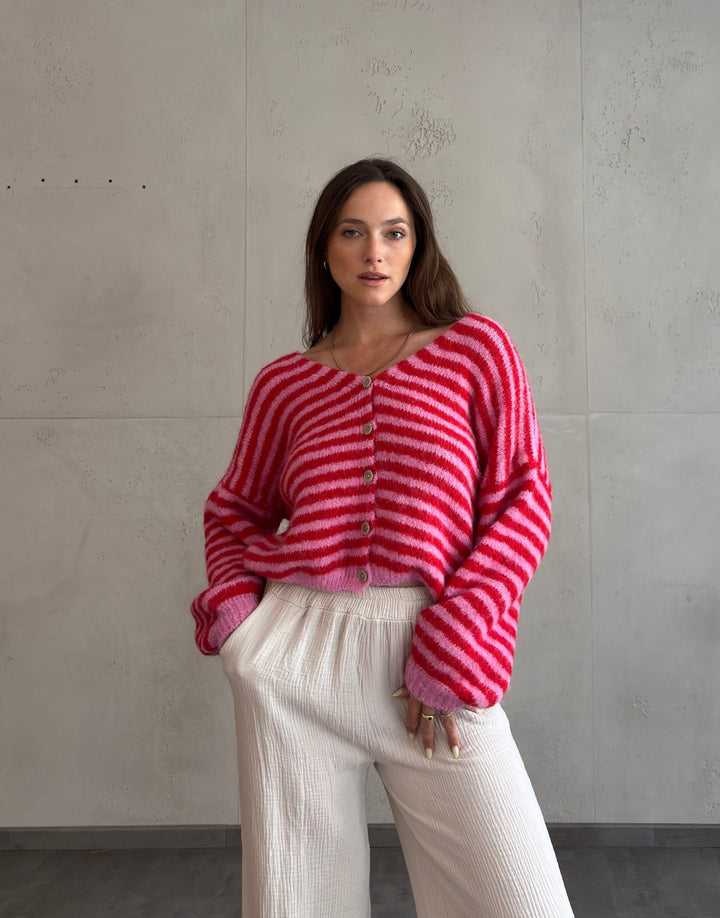 Clovelly - Striped Cardigan with a V-neck