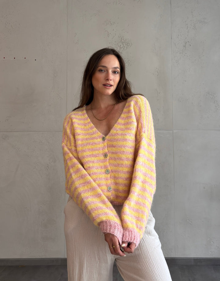 Clovelly - Striped Cardigan with a V-neck