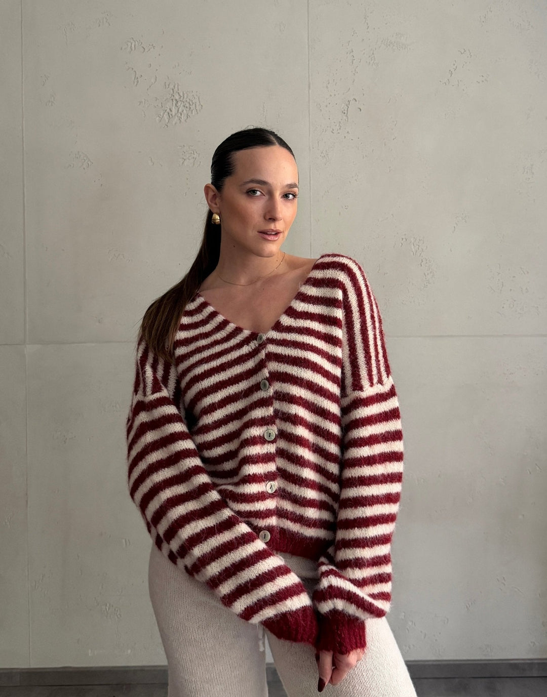 Clovelly - Striped Cardigan with a V-neck