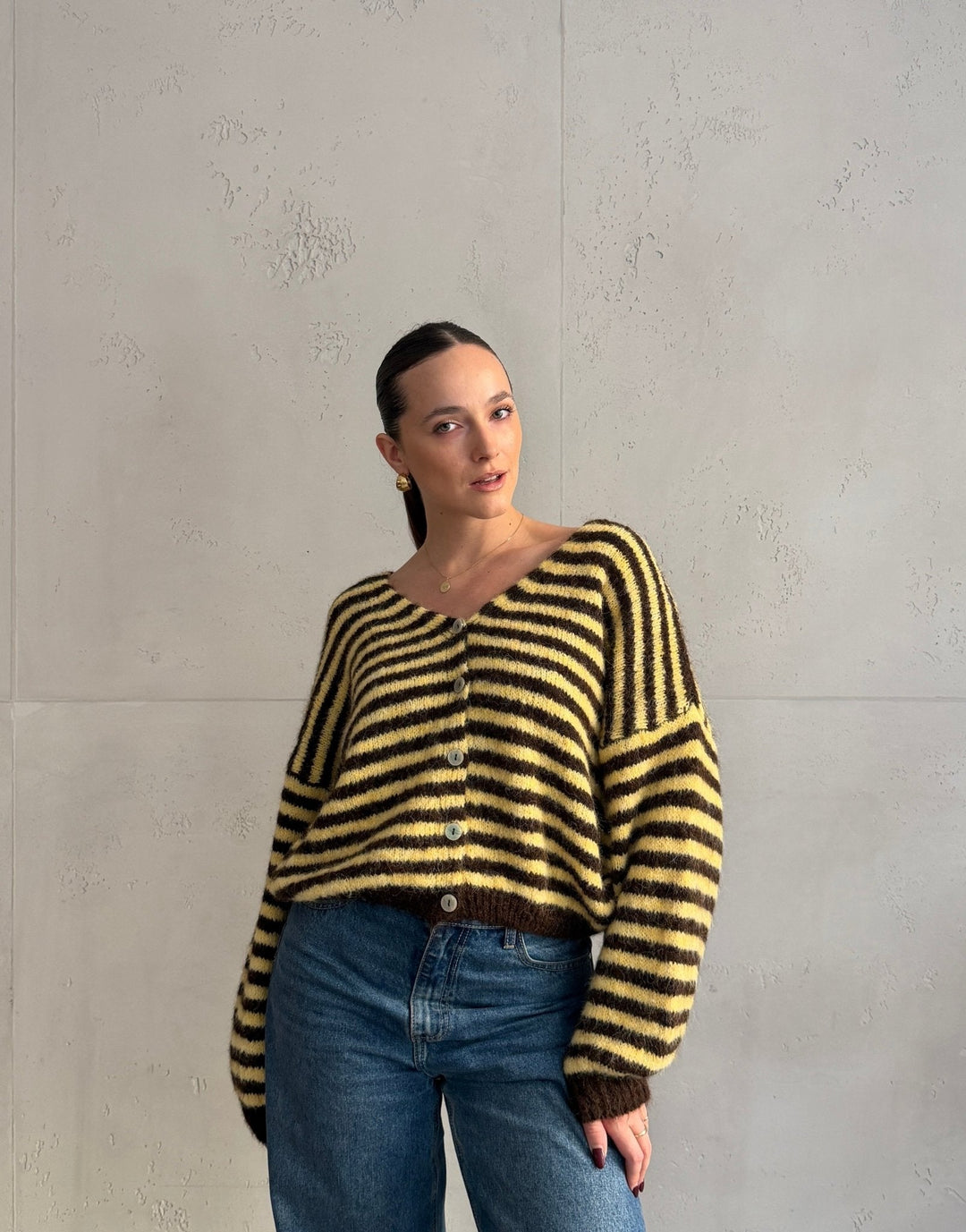 Clovelly - Striped Cardigan with a V-neck