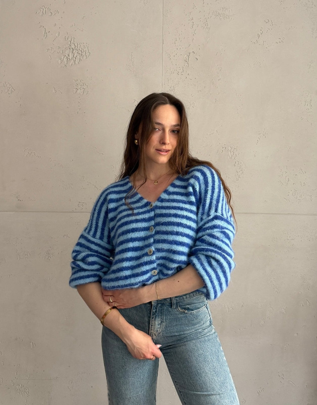 Clovelly - Striped Cardigan with a V-neck