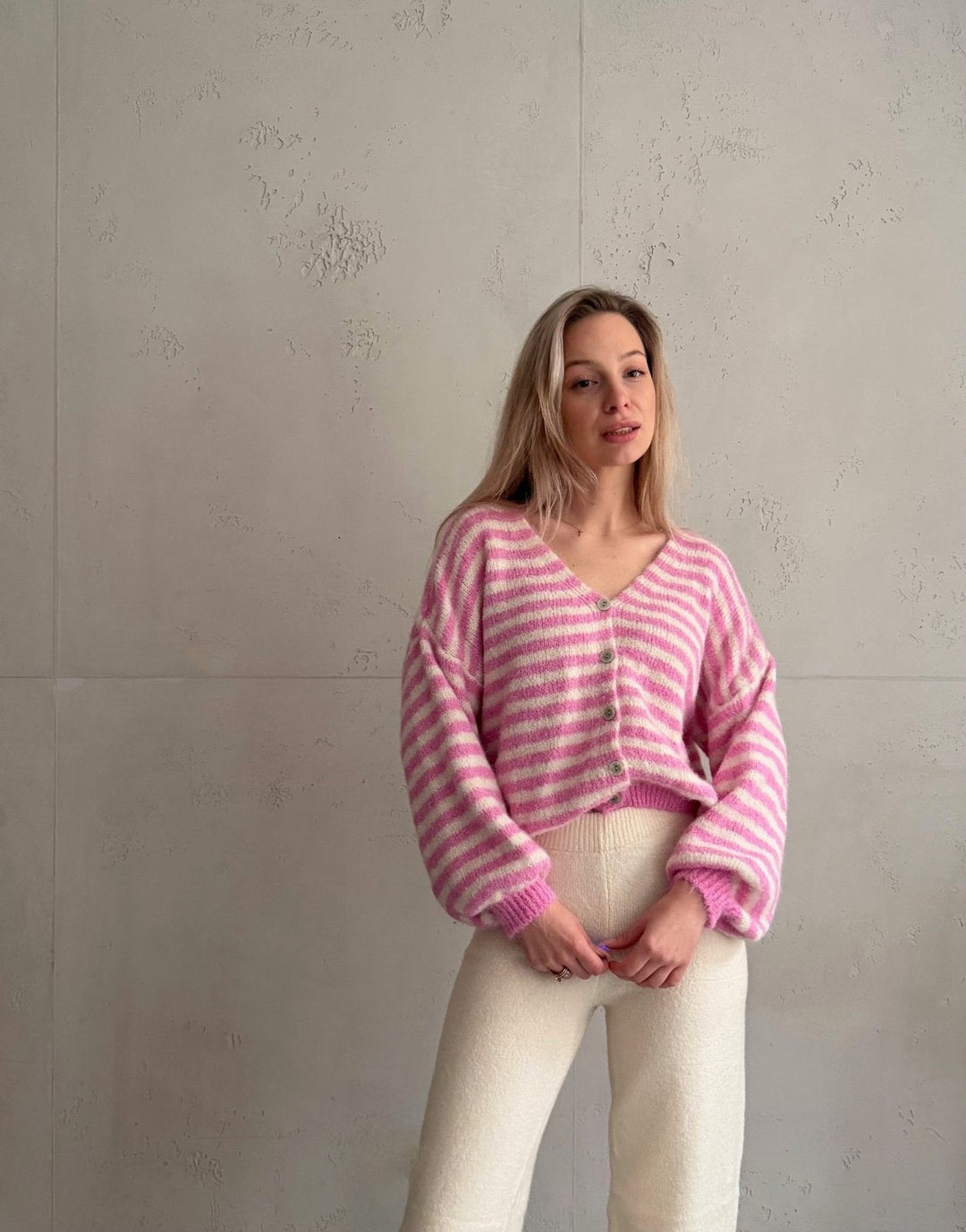 Clovelly - Striped Cardigan with a V-neck