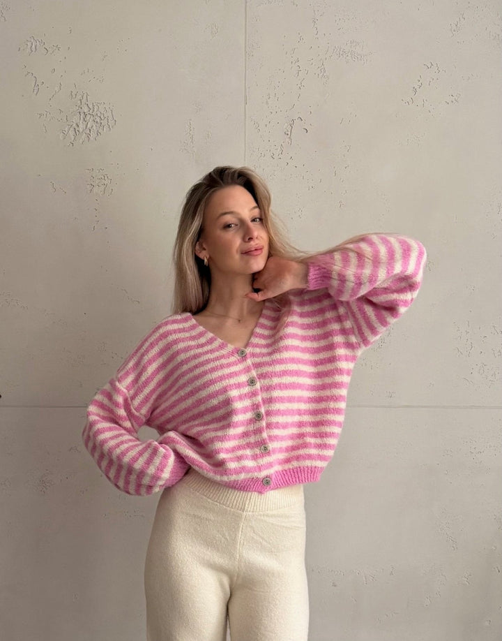 Clovelly - Striped Cardigan with a V-neck