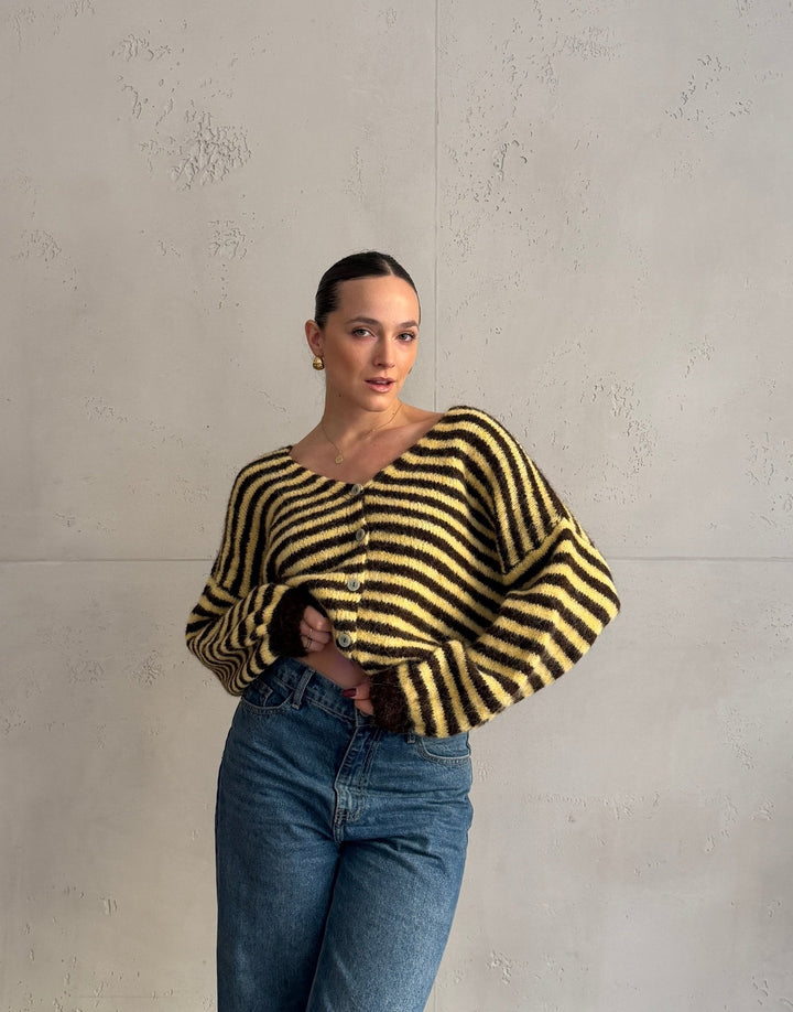 Clovelly - Striped Cardigan with a V-neck