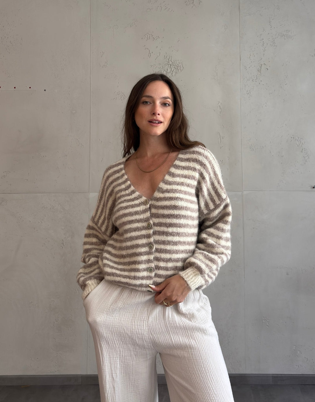 Clovelly - Striped Cardigan with a V-neck