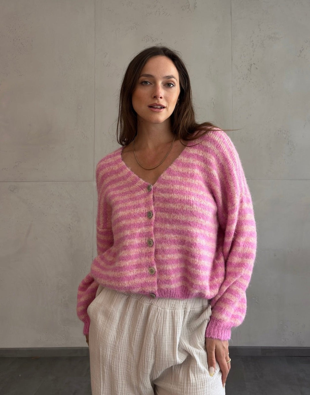 Clovelly - Striped Cardigan with a V-neck